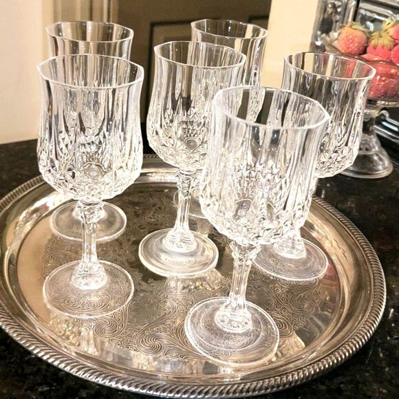 Cristal d'arques Fine Lead Crystal SIX (6) Longchamp 25cl Wine Glasses VTG Excel - Picture 12 of 14